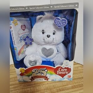 NEW Care Bears 25th Anniv White Bear Swarovski Crystal Eyes & DVD NIB